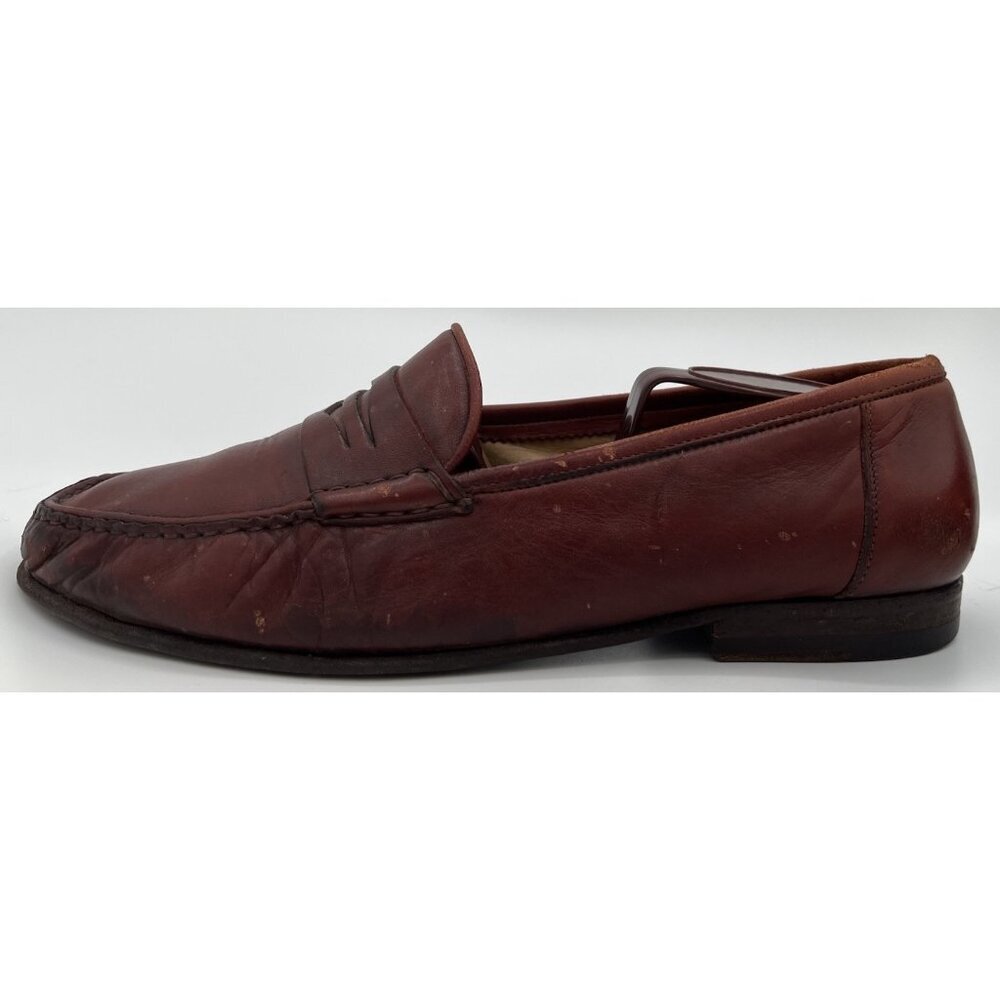 Santoni Brown Leather Penny Loafers Men’s Size 9D Dress Shoes Made In Italy - Picture 5 of 11